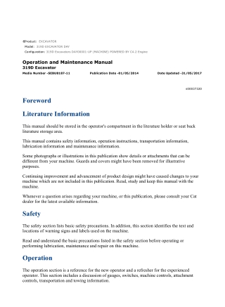 Caterpillar CAT 319D EXCAVATOR (DAY00001-UP) Operation and Maintenance Manual Instant Download