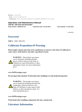 Caterpillar CAT 320 GC EXCAVATOR (KTN00001-UP) Operation and Maintenance Manual Instant Download