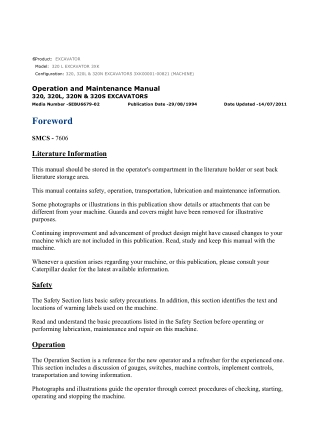 Caterpillar CAT 320 L EXCAVATOR (3XK00001-00821) Operation and Maintenance Manual Instant Download