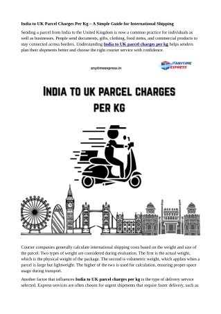 India to UK Parcel Charges Per Kg – A Simple Guide for International Shipping