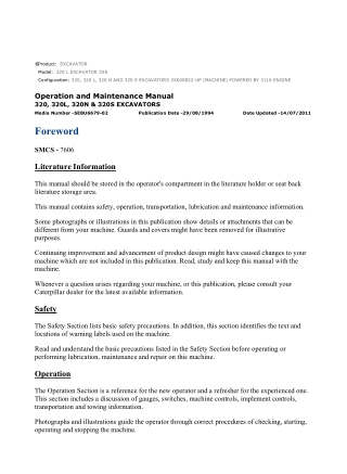 Caterpillar CAT 320 L EXCAVATOR (3XK00822-UP) Operation and Maintenance Manual Instant Download