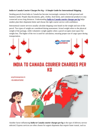 India to Canada Courier Charges Per Kg – Simple Guide for International Shipping