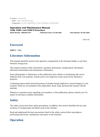 Caterpillar CAT 320B L EXCAVATOR (2WZ00001-UP) Operation and Maintenance Manual Instant Download