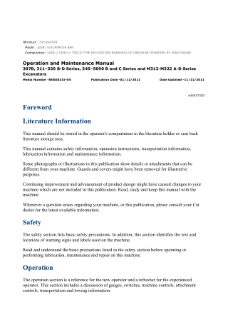 Caterpillar CAT 320B U EXCAVATOR (BAN00001-UP) Operation and Maintenance Manual Instant Download