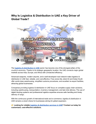 Why Is Logistics & Distribution in UAE a Key Driver of Global Trade?