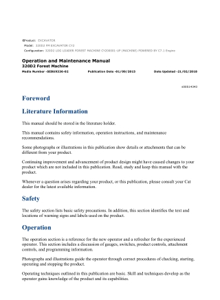 Caterpillar CAT 320D2 FM EXCAVATOR (CY200001-UP) Operation and Maintenance Manual Instant Download