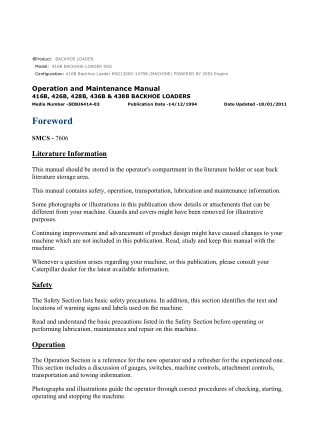 Caterpillar CAT 416B BACKHOE LOADER (8SG12000-14798) Operation and Maintenance Manual Instant Download