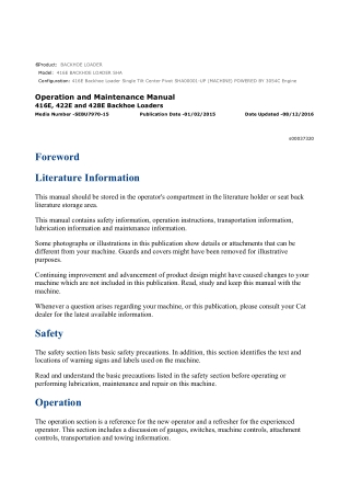 Caterpillar CAT 416E BACKHOE LOADER (SHA00001-UP) Operation and Maintenance Manual Instant Download