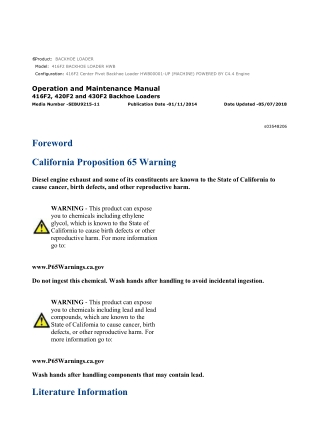 Caterpillar CAT 416F2 BACKHOE LOADER (HWB00001-UP) Operation and Maintenance Manual Instant Download