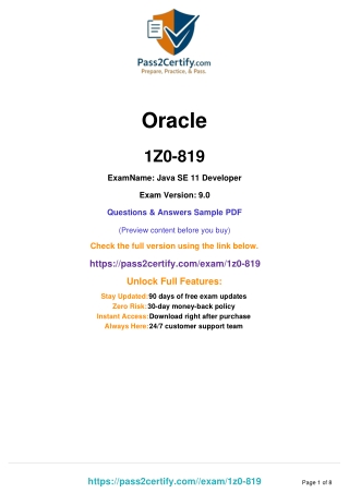 Oracle 1Z0-819 Java SE 11 Developer Exam Practice Questions & Answers