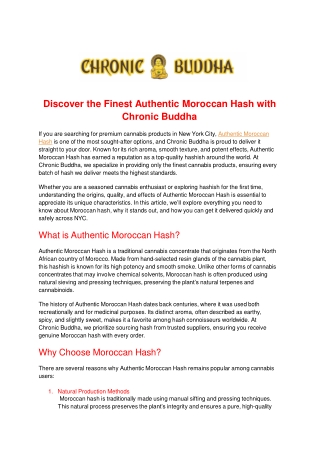 Discover the Finest Authentic Moroccan Hash with Chronic Buddha