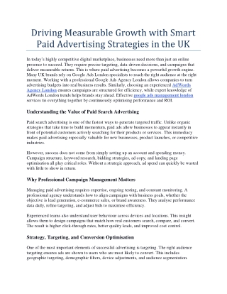 Driving Measurable Growth with Smart Paid Advertising Strategies in the UK