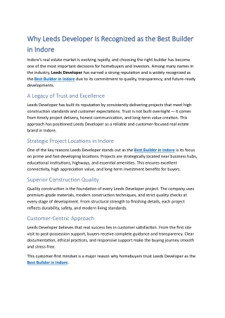 Why Leeds Developer Is Recognized as the Best Builder in