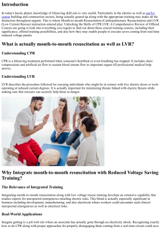 Uncovering the Skills of CPR LVR: A Comprehensive Review of Available Courses