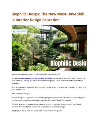 Biophilic Design The New Must-Have Skill in Interior Design Education