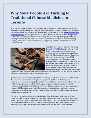Why More People Are Turning to Traditional Chinese Medicine in Toronto