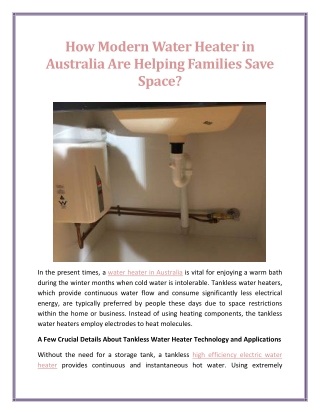How Modern Water Heater in Australia Are Helping Families Save Space