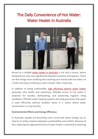 The Daily Convenience of Hot Water Water Heater in Australia