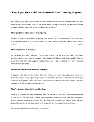 Key Signs Your Child Could Benefit from Tutoring Support