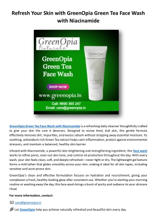 Refresh Your Skin with GreenOpia Green Tea Face Wash with Niacinamide