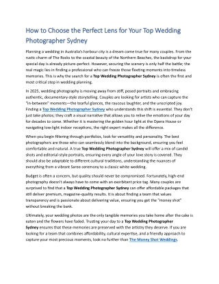 How to Choose the Perfect Lens for Your Top Wedding Photographer Sydney
