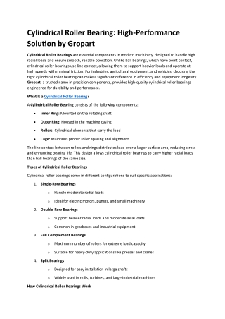 Cylindrical Roller Bearing: High-Performance Solution by Gropart