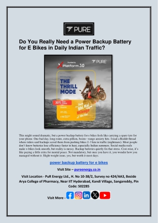 Do You Really Need a Power Backup Battery for E Bikes in Daily Indian Traffic?