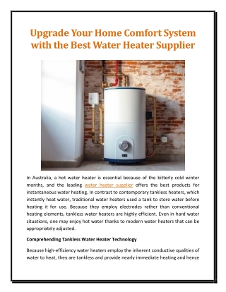 Upgrade Your Home Comfort System with the Best Water Heater Supplier