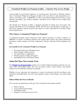 Customized Weight Loss Program in India – A Smarter Way to Lose Weight