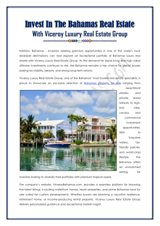 Invest In Nassau Real Estate Property, Bahamas