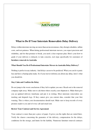 What to Do If Your Interstate Removalists Delay Delivery