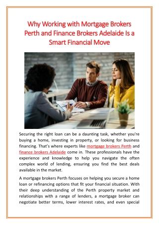 Why Working with Mortgage Brokers Perth and Finance Brokers Adelaide Is a Smart Financial Move