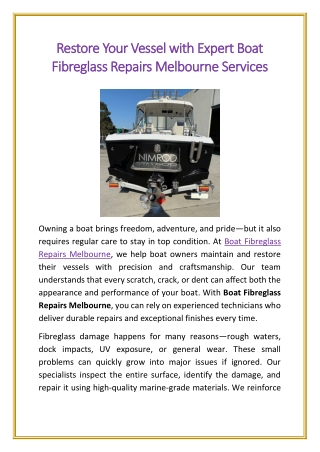 Restore Your Vessel with Expert Boat Fibreglass Repairs Melbourne Services
