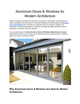 Aluminium Doors & Windows for Modern Architecture
