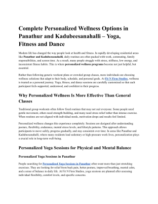 Complete Personalized Wellness Options in Panathur and Kadubeesanahalli – Yoga, Fitness and Dance