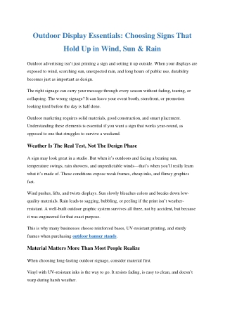 Outdoor Display Essentials: Choosing Signs That Hold Up In Wind, Sun & Rain