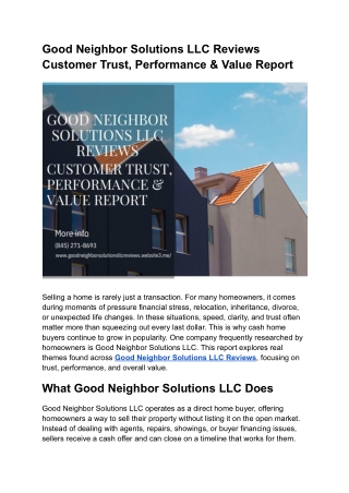 Good Neighbor Solutions LLC Reviews – What Homeowners Say About the Process