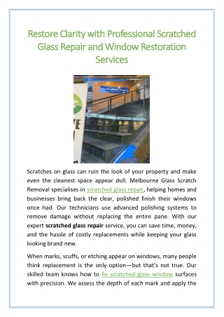 Restore Clarity with Professional Scratched Glass Repair and Window Restoration Services