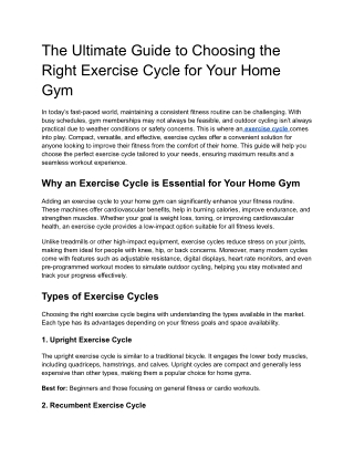 The Ultimate Guide to Choosing the Right Exercise Cycle for Your Home Gym