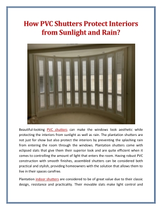 How PVC Shutters Protect Interiors from Sunlight and Rain