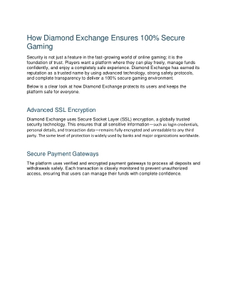 How Diamond Exchange Ensures 100 Secure Online Gaming