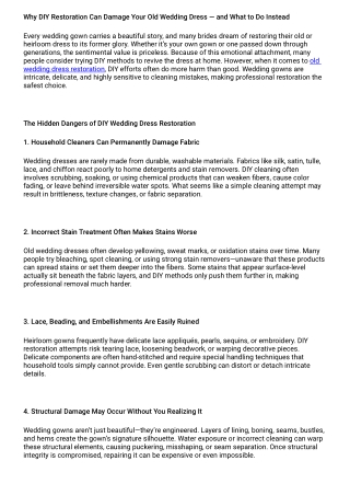 Why DIY Restoration Can Damage Your Old Wedding Dress — and What to Do Instead