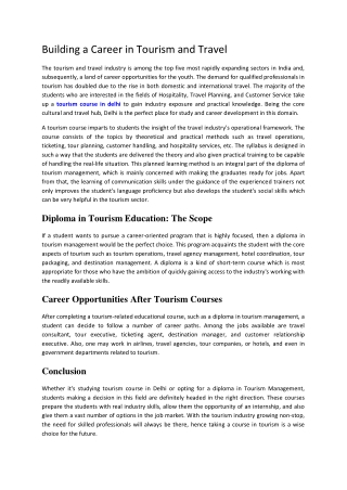 Building a Career in Tourism and Travel