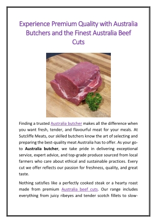 Experience Premium Quality with Australia Butchers and the Finest Australia Beef Cuts