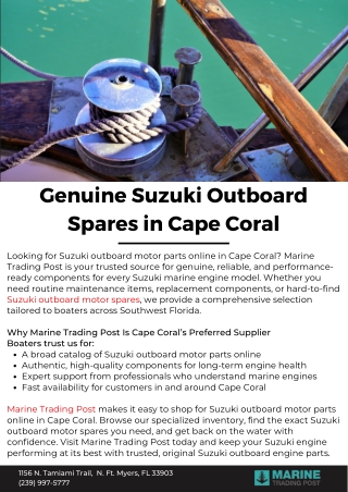 Genuine Suzuki Outboard Spares in Cape Coral