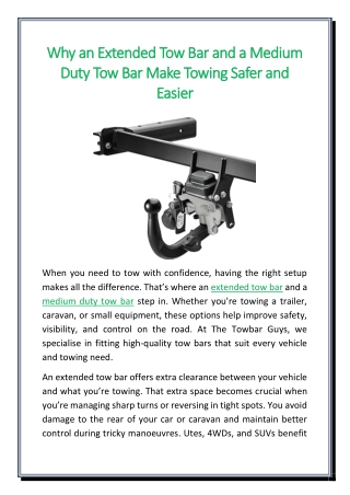 Why an Extended Tow Bar and a Medium Duty Tow Bar Make Towing Safer and Easier