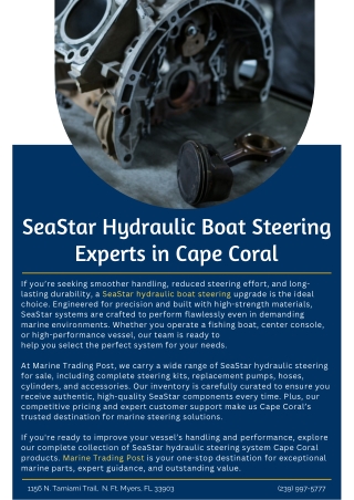 SeaStar Hydraulic Boat Steering Experts in Cape Coral
