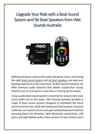 Upgrade Your Ride with a Boat Sound System and Ski Boat Speakers from Wet Sounds Australia