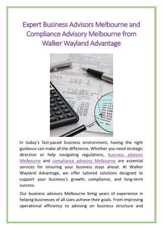 Expert Business Advisors Melbourne and Compliance Advisory Melbourne from Walker Wayland Advantage