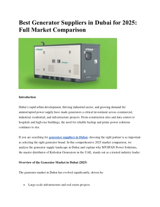 Best Generator Suppliers in Dubai for 2025: Full Market Comparison